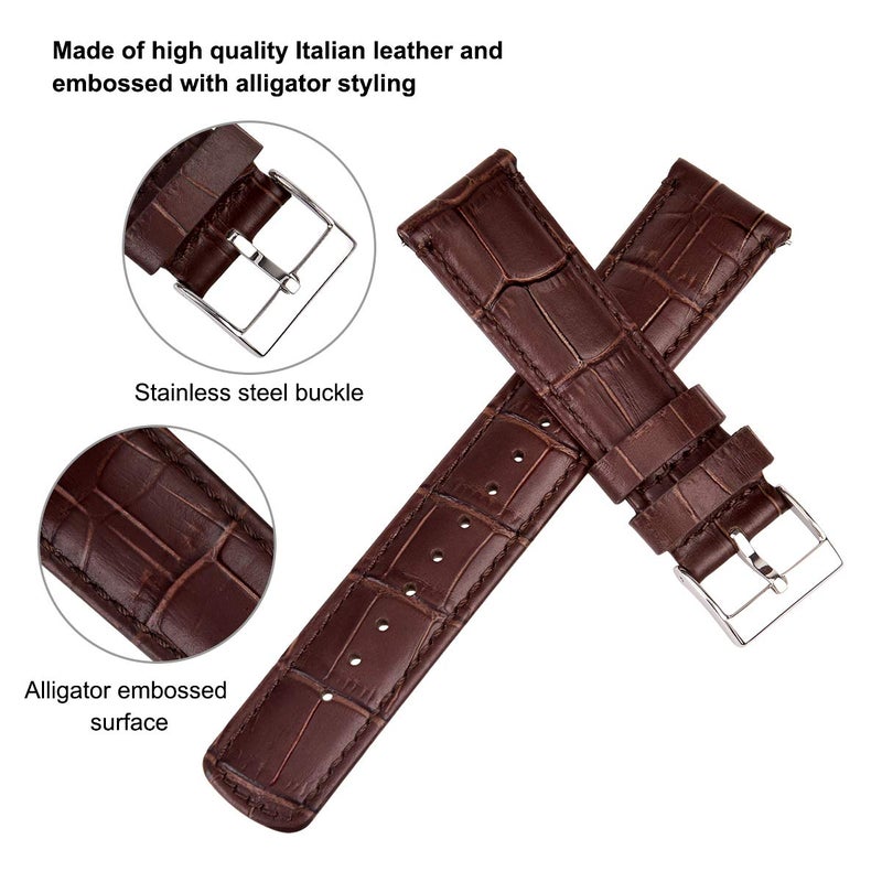 Ritche Christmas Stocking Stuffers Genuine Dark Brown Alligator Grain Leather Watch Band 20mm Alligator Watch Strap Classic Vintage Quick Release Watch Bands for Men Women - Image 2